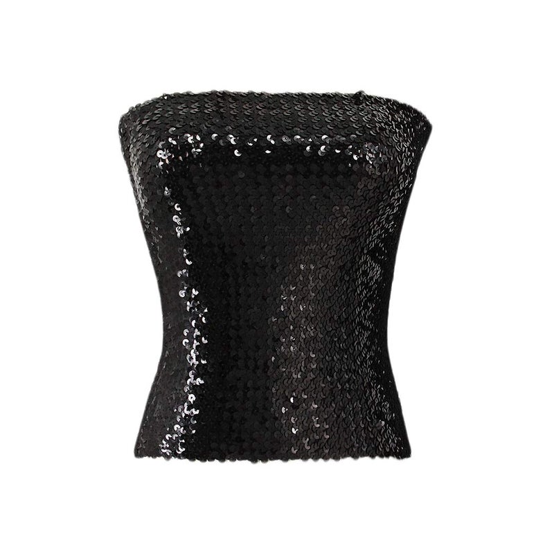 Naimo Women's Sparkly Bling Sequin Tube Top Sexy Stretchy Crop Top Party Costume Clubwear Camisoles (Black) - Image 1